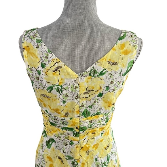 Vintage 90s Y2K Robbie Bee Yellow Floral A-Line Dress 8P - Picture 7 of 13